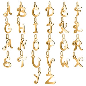 Colgante de oro 585 de 14 quilates con letra inicial del alfabeto en minúscula para collar o pulsera ABCDE