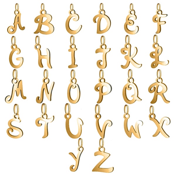 14K 585 Gold Anhänger Initial Alphabet Kleinbuchstabe Charm für Halskette oder Armband ABCDE