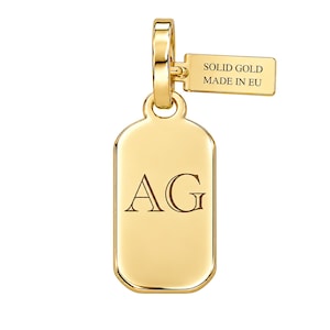 Gold Initial Pendant, Solid Yellow Rectangle Charm with Custom Engraving