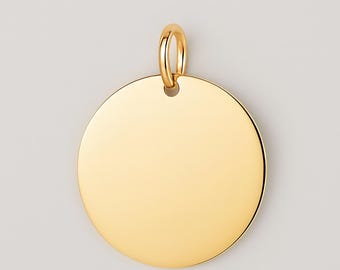 14k/10k/9ct Solid Gold Round Disc Pendant Tag Personalised Charm