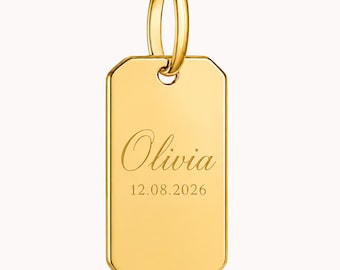 Solid 14K/10/9ct Gold Pendant ,Tag Personalised Charm, Custom Initial engraved plate