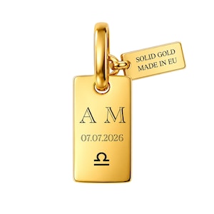 Gold Initial Pendant, Solid Yellow Rectangle Tag Charm in 9ct, 10k or 14k