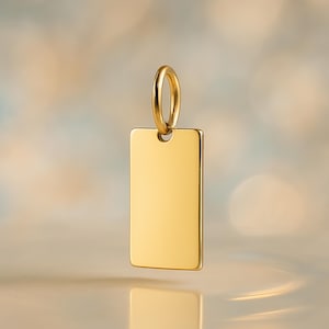 14K/10K/9K ソリッドゴールド 長方形ペンダントタグ パーソナライズチャーム カスタムイニシャル彫刻プレート 無料彫刻