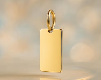 Solid 9ct/10K/14K Gold Rectangle Pendant, Personalized Initial Tag Charm