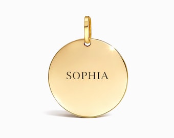 14K/10K/9ct Solid Gold Pendant Round Disc Tag Personalised Charm Custom Initial Engraving Plate Circle size form 8-18mm