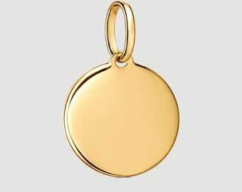 14K Solid Gold Pendant, Personalized Initial disc, Custom Engraved Charm