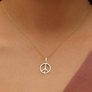 Solid Gold Pendant Peace Symbol Charm or Necklace - Choose 9ct 10K or 14K image 2