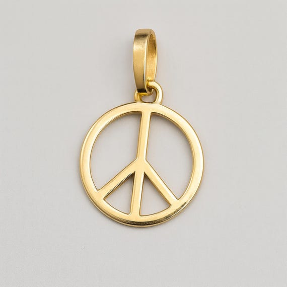 Solid Gold Pendant Peace Symbol Charm or Necklace - Choose 9ct 10K or 14K