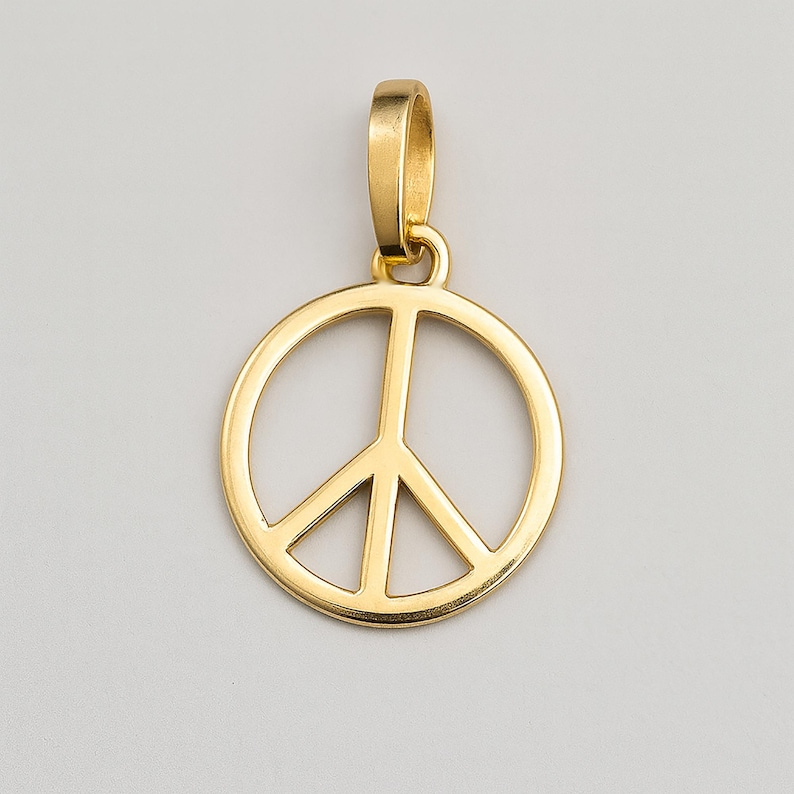 Solid Gold Pendant Peace Symbol Charm or Necklace - Choose 9ct 10K or 14K image 1