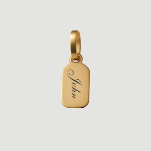 14K Solid Gold Rectangle Pendant, Custom Engraved Initial Charm Tag
