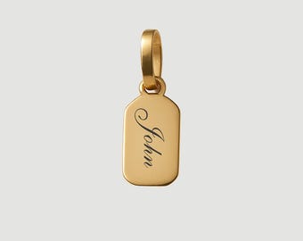 14K Solid Gold Rectangle Pendant, Custom Engraved Initial Charm Tag