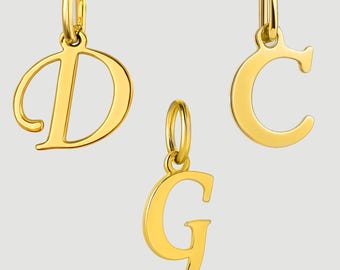 18k/14K /9ct Solid Gold Initial Pendant Personalised Alphabet Letter Charm for Necklace A B C D E  J G M