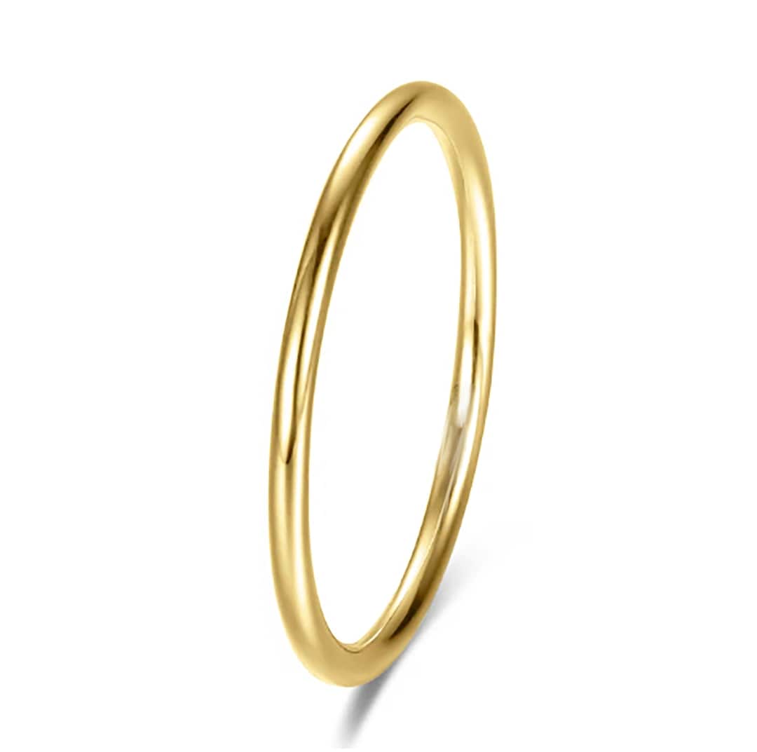 14k Solid Gold Ring 1mm Gold Stacking Ring, 585 Gold Round Wedding Band ...