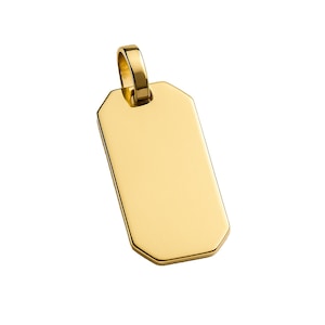 Ciondolo rettangolare in oro massiccio 14K/10K/9K con targhetta personalizzata e incisione delle iniziali