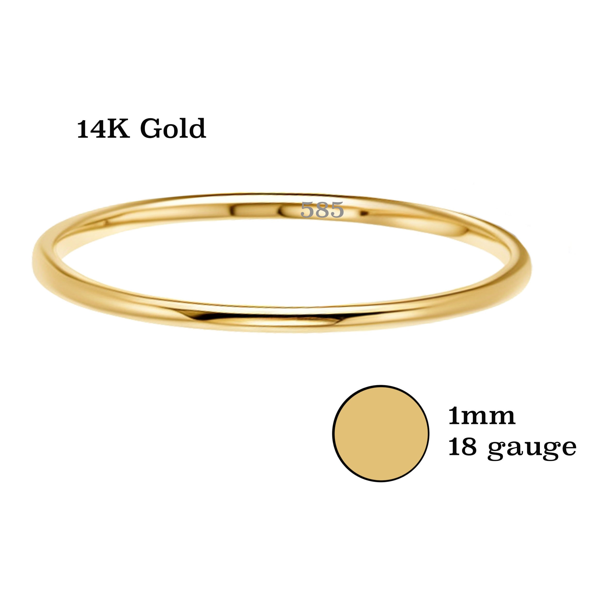 14k Solid Gold Ring 1mm Gold Stacking Ring, 585 Gold Round Wedding Band ...