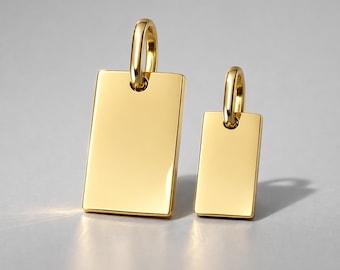 Solid Gold Rectangle Pendant Tag, Personalized Initial Charm,  18k/14k/10K/9ct gold