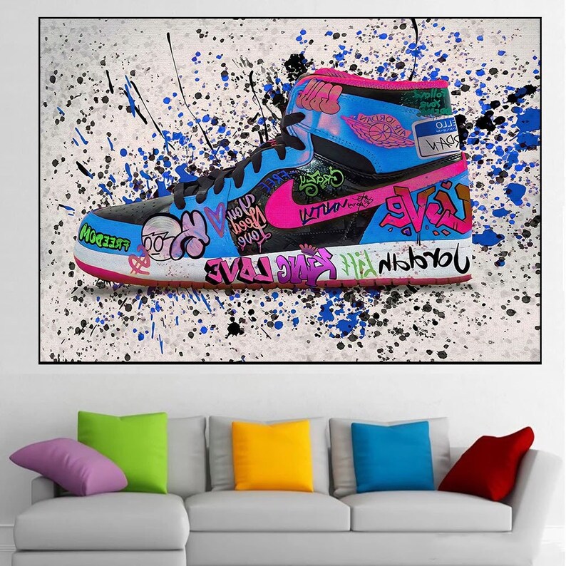 Canvas Painting Jordan Shoes Pop Graffiti Street Art Work Wall | Etsy