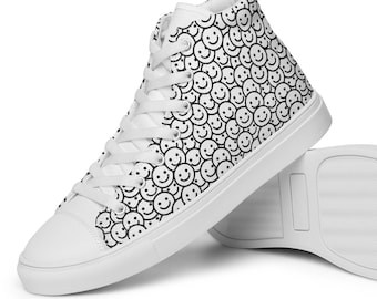 Chaussures Smile Face | Chaussures esthétiques | Chaussures montantes en toile pour femme | Baskets montantes preppy tendance Y2k Tumblr Smiley Face Shoes