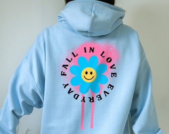 Fall in Love Everyday Trendy Hoodie | Oversized Hoodie | Aesthetic Hoodie | Smiley Face Hoodie | VSCO Hoodie | Flower Smile Face Hoodie