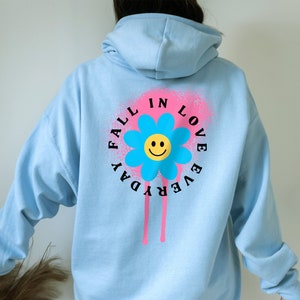 Fall in Love Everyday Trendy Hoodie | Oversized Hoodie | Aesthetic Hoodie | Smiley Face Hoodie | VSCO Hoodie | Flower Smile Face Hoodie