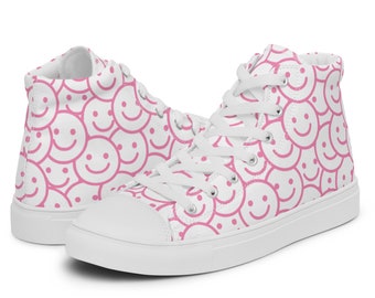 Aesthetic Shoes Smile Face Shoes High Top Canvas Shoes for Women