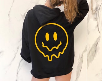 Smile Face Hoodie | Front and Back Drippy Smiley Face Graphic Hoodie | Oversized Hoodie | Preppy Sweatshirt | Aesthetic Clothes Trendy Y2k