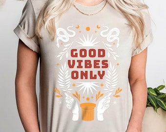 Good Vibes Only Shirt voor vrouwen | Inspirerende overhemden | Oversized T-Shirt | Boho T-Shirt | Hou van elkaar, jaren '70, Cadeau, Moderne Retro Stijl