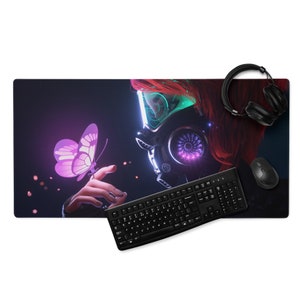 Gaming Mouse Pad - Futuristic Girl with a Butterfly - Cyberpunk, Mouse mat, Gamer Mousepad, Gift, Gift for gamer, Anime, Cosplay, Nerdy, Fun