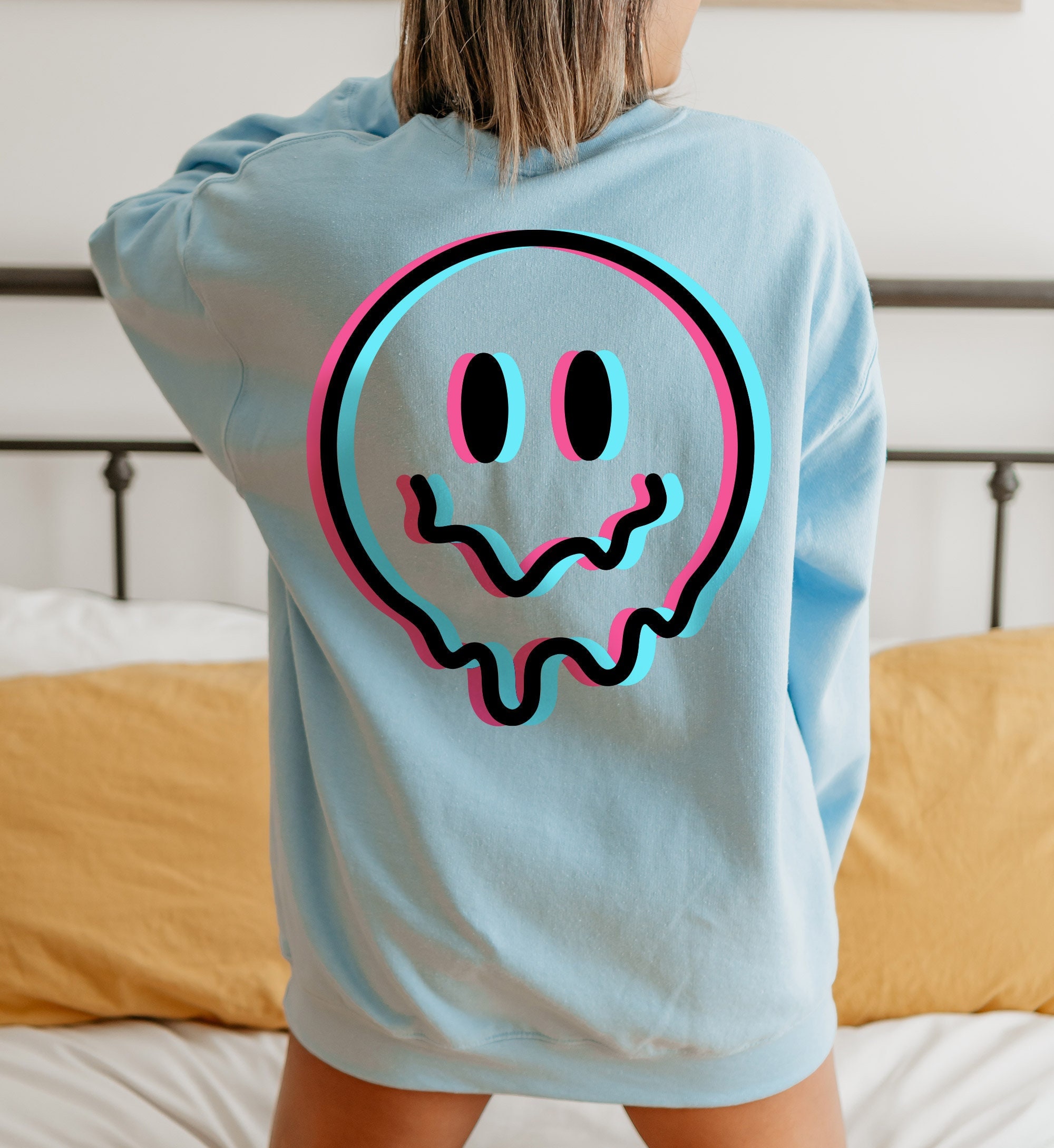 Oversized Glitch Smiley Face Sweatshirt Smile Face Sweater - Etsy