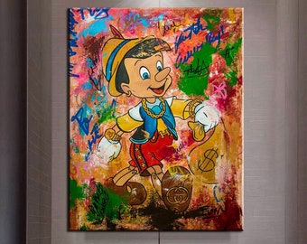 Unique art gift . Contemporary wall art Pinocchio ORIGINAL watercolour and ink illustration