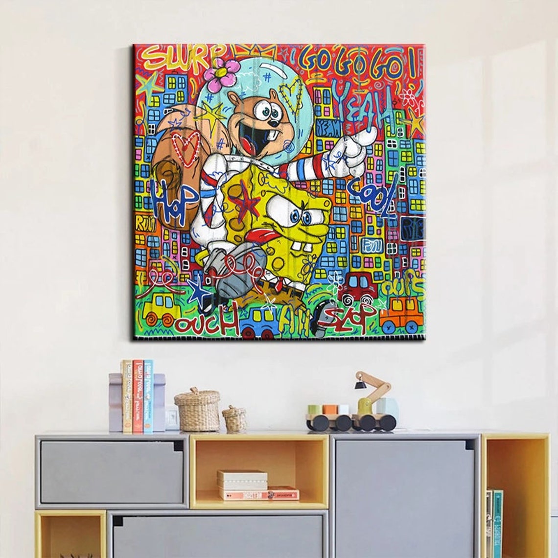 Pop Street Art Spongebob Graffiti Art Decor for Kids Room Etsy UK
