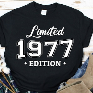 Edição limitada de 1977 Svg, camisa de 1977, camisa de aniversário de 1977, camisa personalizada para festa de aniversário, canecas, arquivo de corte digital, download instantâneo