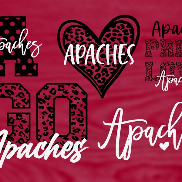 Apaches Mascot 6 Design Bundle, Football, Basketball, Baseball, Softball, Gameday Svg, Fichier de coupe numérique, Téléchargement instantané