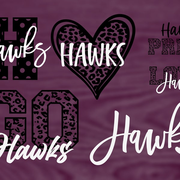 Hawks Mascot 6 Design Bundle, Football, Basketball, Baseball, Softball, Gameday Svg, Digital Cut File, Instant Download