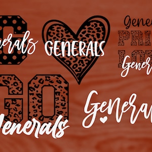 Generals Mascot 6 Design Bundle, Football, Basketball, Baseball, Softball, Gameday Svg, Digital Cut File, Instant Download