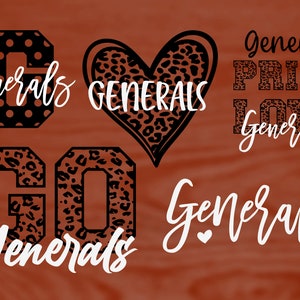 Generals Mascot 6 Design Bundle, Football, Basketball, Baseball, Softball, Gameday Svg, Digital Cut File, Instant Download