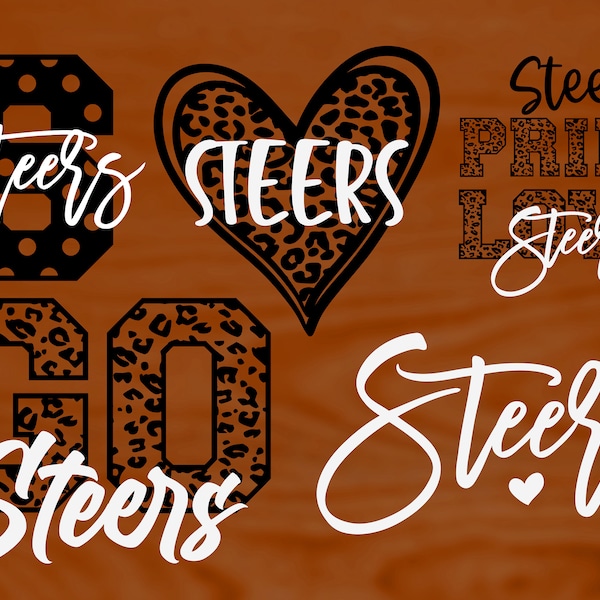 Steers Mascot 6 Design Bundle, Football, Basketball, Baseball, Softball, Gameday Svg, Digital Cut File, Instant Download