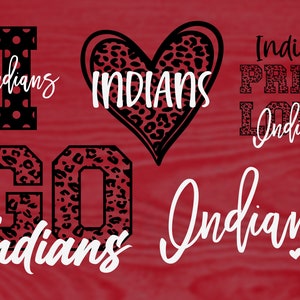 Indians Mascot 6 Design Bundle, Football, Basketball, Baseball, Softball, Gameday Svg, Digital Cut File, Instant Download