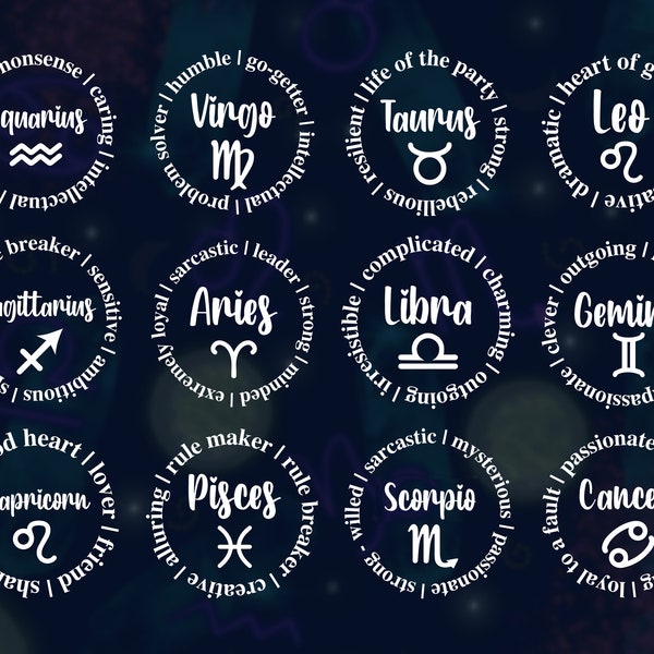 Horoscope Bundle Svg, Zodiac Bundle Svg, Astrological Bundle Svg, Birth Sign Bundle Svg, Star Sign Svg, Digital Cut File, Instant Download