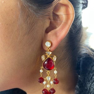 Boucles d&#39;oreilles Kundan fabriquées à la main : argent sterling 925, perles et perles