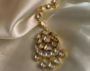 Gold Plated Silver Maangtikka: Indian Wedding Head Jewelry, Anniversary Jewelry, Festival Collection, Occasion Jewellery.
