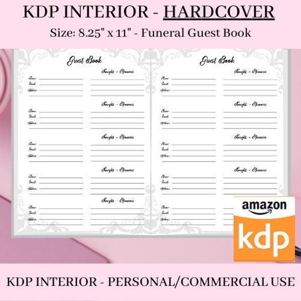 KDP Hardcover Interiors for Funeral Guestbook | Printable Funeral Guest Book  | KDP Canva Template| KDP Guest Book | Commercial Use