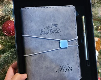 Personalized Leather A6 Travel Journal Gift Set PU Leather