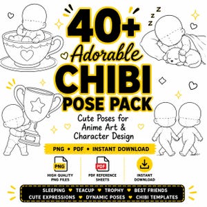 Chibi Pose Pack | 40+ Cute Poses for Anime Art , Character Design & Kids' Book poses | PNG PDF JPEG Digital Download How to draw chibis