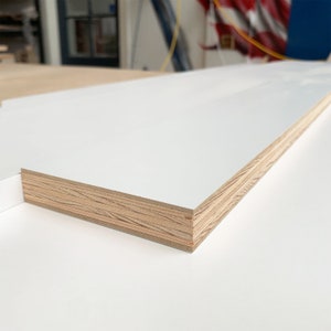 5/8" White Melamine plywood - cut to size - Edge finished on longest side