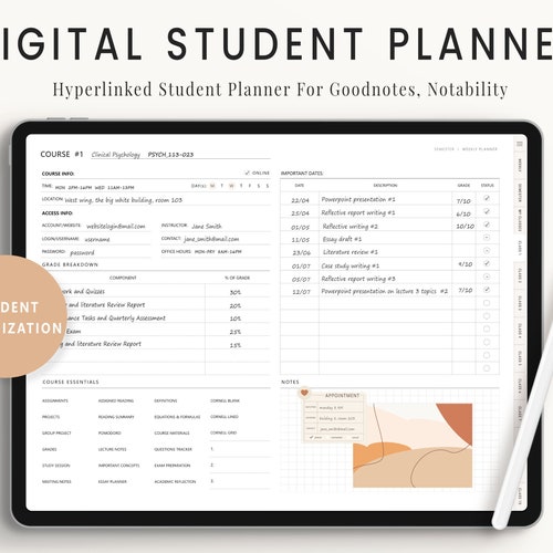 Digital Student Planner for College School UNDATED Academic Etsy