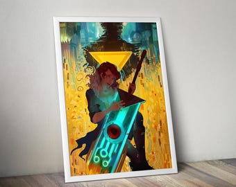 Póster de transistores / Impresión de arte mural de transistores / Decoración de juegos independientes / Póster de videojuegos en 4 colores / Decoración de pared grande 5