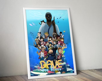 Póster de Dave The Diver / Impresión de arte mural de Dave The Diver / Decoración de videojuegos independientes / Póster de videojuegos a 4 colores / Decoración de pared grande