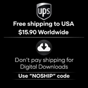 Puede incluir: Fondo negro con el logotipo de UPS en la parte superior. El texto dice "Env&iacute;o gratuito a EE. UU." y "No pague el env&iacute;o de descargas digitales". La imagen tambi&eacute;n incluye el texto "Use el c&oacute;digo NOSHIP".