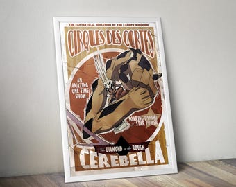 Póster de Cerebella / Impresión de arte mural de SkullGirls / Decoración de videojuegos independientes / Póster de videojuegos a 4 colores / Decoración de pared grande